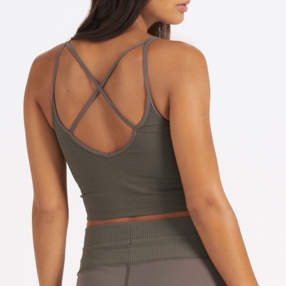 Vuori All The Feels Ribbed Strappy Tank Top Green Cropped Athleisure Yoga XL - Picture 2 of 11